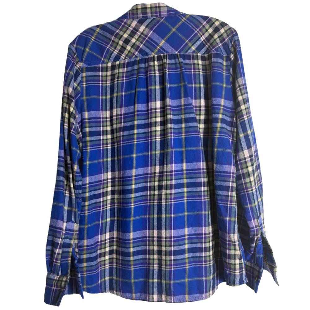LANDS’ END Button Down Plaid Shirt in Blue/Yellow/White Size M (10-12) -- FALL!! - Picture 3 of 7